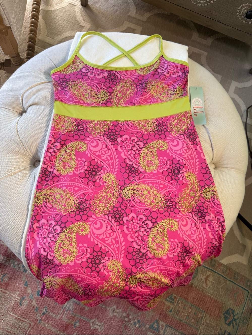 lola Athletic Wear NWT Pink Paisley Tennis Tank Dress w- Lime Trim Built in Bra💕